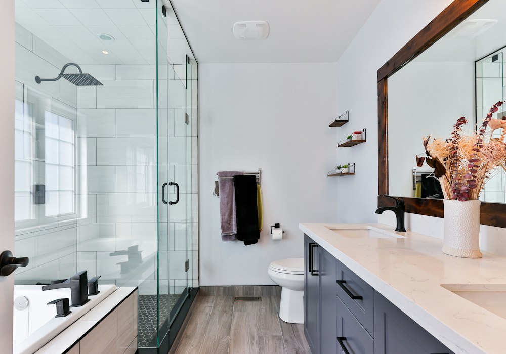 Bright hotel bathroom with quality amenities